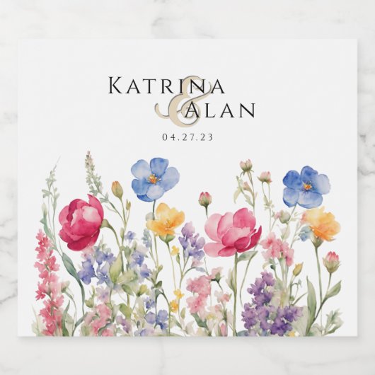 Kleurrijke Wildflower Eten en Drank Label Set Sparkling Wijnetiket (Enkel label)