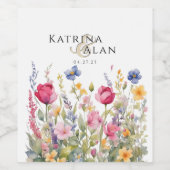 Kleurrijke Wildflower Eten en Drank Label Set Wijn Etiket (Enkel label)