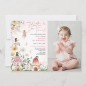 Kleurrijke Wildflower Fairy 1e Verjaardag Foto Kaart (Voorkant)