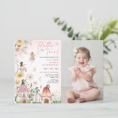 Kleurrijke Wildflower Fairy 1e Verjaardag Foto Kaart (Staand voorkant)