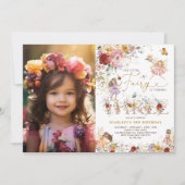 Kleurrijke Wildflower Fairy 3e verjaardag foto Kaart (Voorkant)