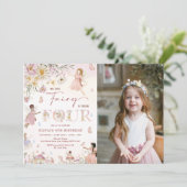 Kleurrijke Wildflower Fairy 4e verjaardag foto Kaart (Staand voorkant)