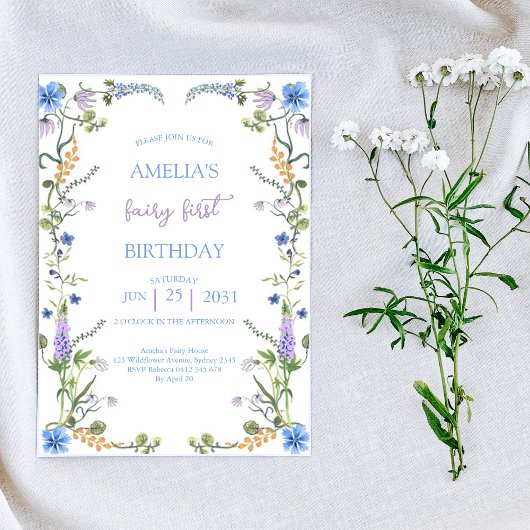 Kleurrijke Wildflower Fairy eerste verjaardagsfees Kaart