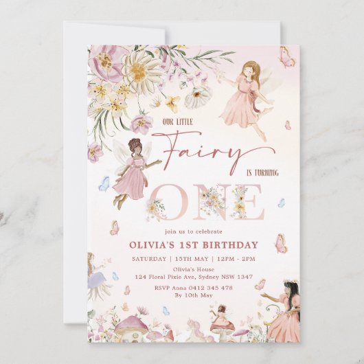 Kleurrijke Wildflower Fairy Prinses 1e Verjaardag Kaart (Voorkant)