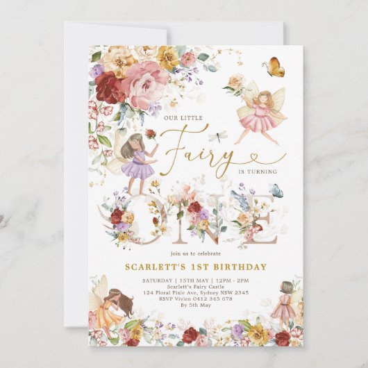 Kleurrijke Wildflower Fairy Prinses 1e Verjaardag Kaart (Voorkant)