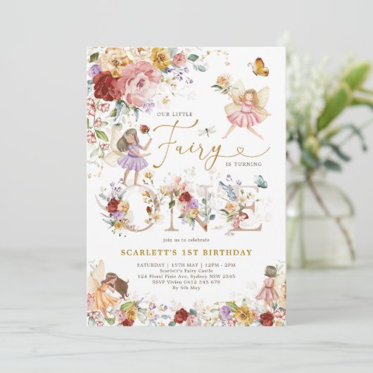 Kleurrijke Wildflower Fairy Prinses 1e Verjaardag Kaart (Staand voorkant)