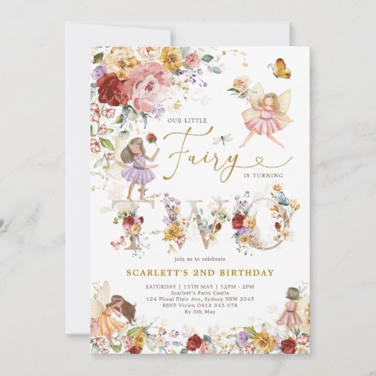 Kleurrijke Wildflower Fairy Prinses 2e Verjaardag Kaart (Voorkant)