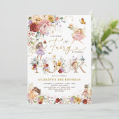 Kleurrijke Wildflower Fairy Prinses 4e Verjaardag Kaart (Staand voorkant)