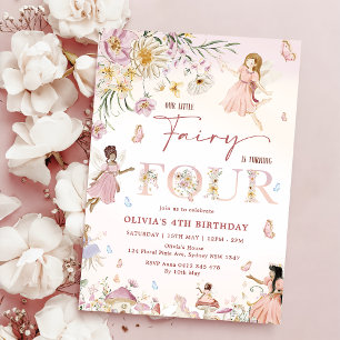 Kleurrijke Wildflower Fairy Prinses 4e Verjaardag  Kaart