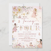 Kleurrijke Wildflower Fairy Prinses 4e Verjaardag  Kaart (Voorkant)