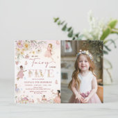 Kleurrijke Wildflower Fairy Prinses 5e Verjaardag  Kaart (Staand voorkant)