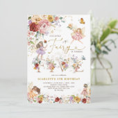 Kleurrijke Wildflower Fairy Prinses 5e Verjaardag Kaart (Staand voorkant)