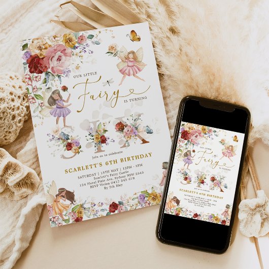 Kleurrijke Wildflower Fairy Prinses 6e Verjaardag Kaart