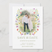 Kleurrijke Wildflower Floral Bewaar de datumfoto Kaart (Voorkant)