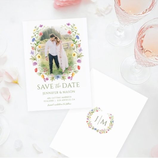 Kleurrijke Wildflower Floral Bewaar de datumfoto Kaart