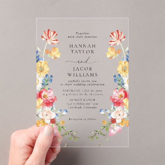 Kleurrijke Wildflower Floral bruiloft Acryl Uitnodigingen (Insitu (Draagbaar))