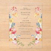 Kleurrijke Wildflower Floral bruiloft Acryl Uitnodigingen (Voorkant)