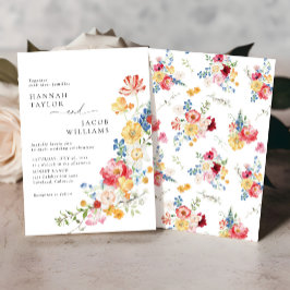 Kleurrijke Wildflower Floral bruiloft Kaart