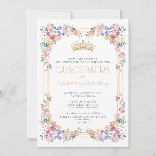 Kleurrijke Wildflower Floral Garden Quinceañera Kaart (Voorkant)