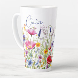 Kleurrijke Wildflower Floral Gepersonaliseerde naa Latte Mok