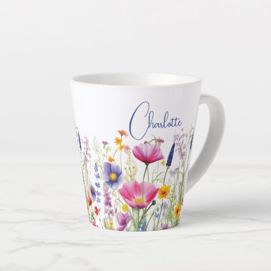 Kleurrijke Wildflower Floral Gepersonaliseerde naa Latte Mok (Rechterhoek)