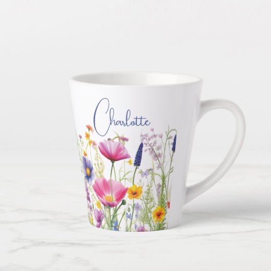 Kleurrijke Wildflower Floral Gepersonaliseerde naa Latte Mok (Rechts)