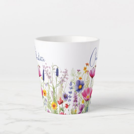 Kleurrijke Wildflower Floral Gepersonaliseerde naa Latte Mok (Voorkant)
