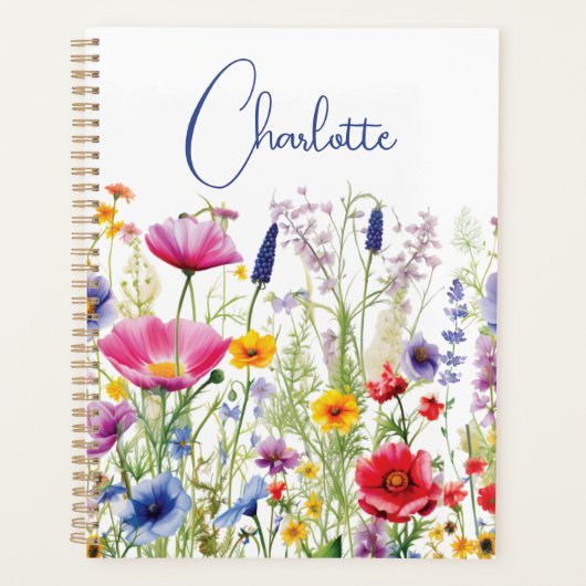 Kleurrijke Wildflower Floral Gepersonaliseerde naa Planner (Voorkant)