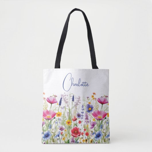 Kleurrijke Wildflower Floral Gepersonaliseerde naa Tote Bag (Voorkant)