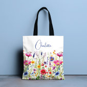 Kleurrijke Wildflower Floral Gepersonaliseerde naa Tote Bag