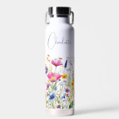Kleurrijke Wildflower Floral Gepersonaliseerde naa Waterfles (Voorkant)