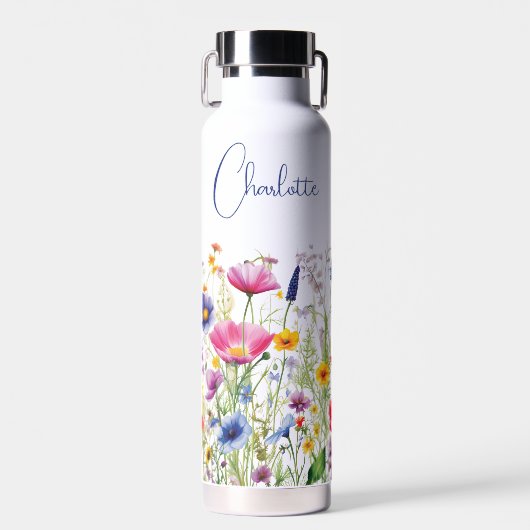 Kleurrijke Wildflower Floral Gepersonaliseerde naa Waterfles (Voorkant)