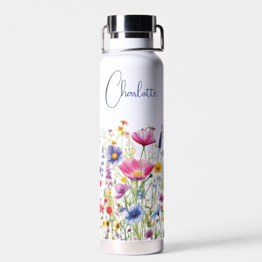 Kleurrijke Wildflower Floral Gepersonaliseerde naa Waterfles (Achterkant)