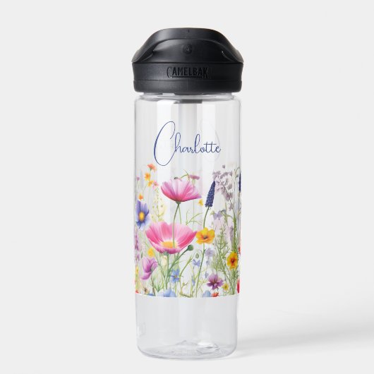 Kleurrijke Wildflower Floral Gepersonaliseerde naa Waterfles (Achterkant)