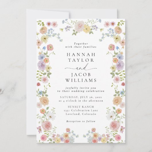 Kleurrijke Wildflower Floral QR Code Wedding Kaart (Voorkant)