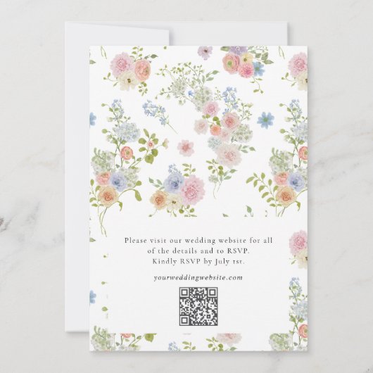 Kleurrijke Wildflower Floral QR Code Wedding Kaart (Achterkant)