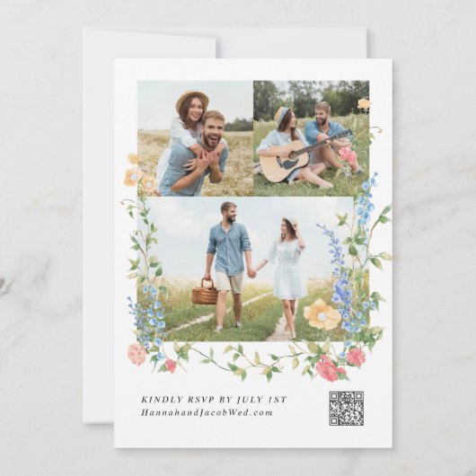 Kleurrijke Wildflower Foto QR Code RSVP bruiloft Kaart (Achterkant)