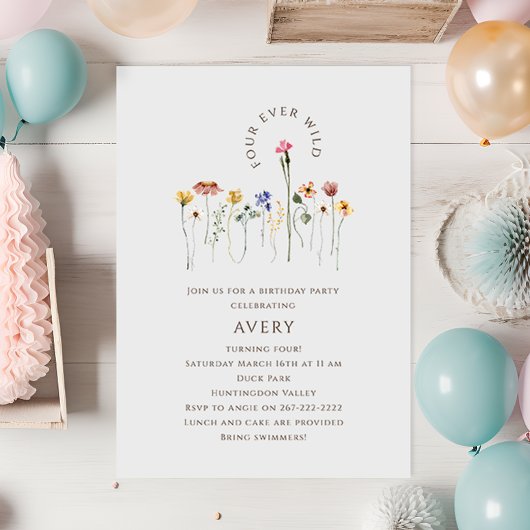 Kleurrijke Wildflower Four Ever Wild verjaardagsfe Kaart