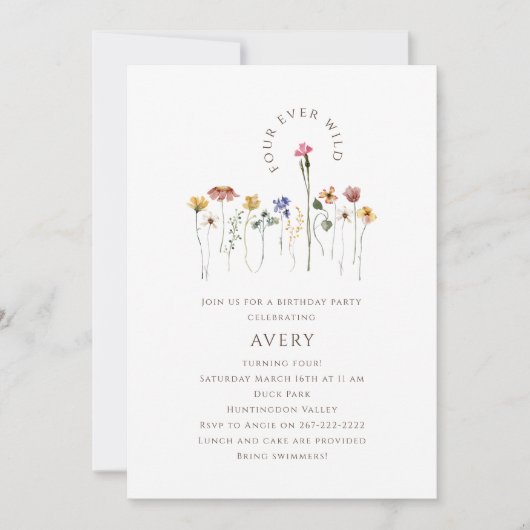 Kleurrijke Wildflower Four Ever Wild verjaardagsfe Kaart (Voorkant)