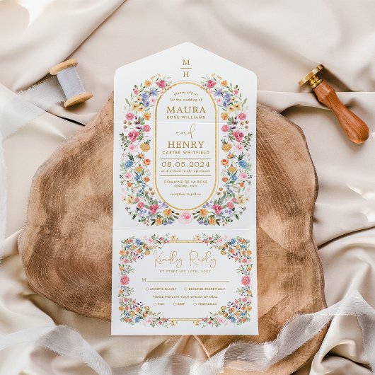 Kleurrijke Wildflower Garden Backyard bruiloft All In One Uitnodiging