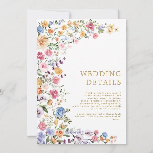 Kleurrijke Wildflower Garden bruiloft Kaart (Achterkant)