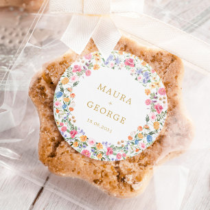 Kleurrijke Wildflower Garden Floral krans bruiloft Ronde Sticker