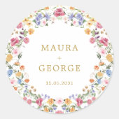 Kleurrijke Wildflower Garden Floral krans bruiloft Ronde Sticker (Voorkant)