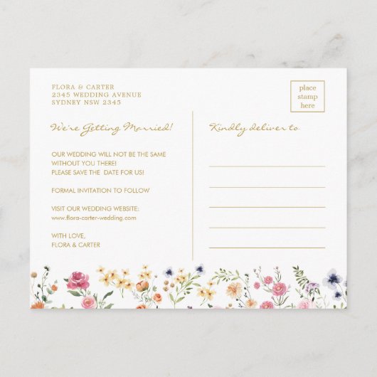 Kleurrijke Wildflower Garden Photo Save the Date Aankondigingskaart (Achterkant)