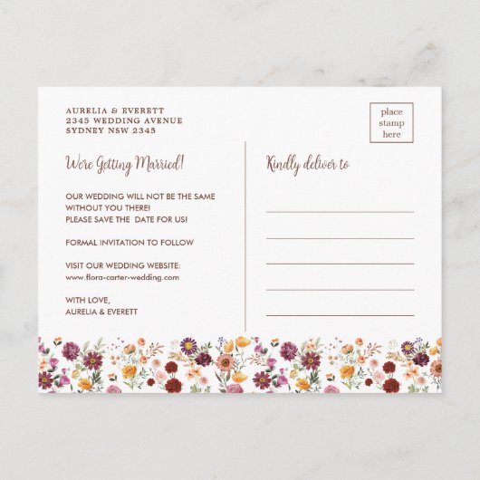 Kleurrijke Wildflower Garden Photo Save the Date Aankondigingskaart (Achterkant)