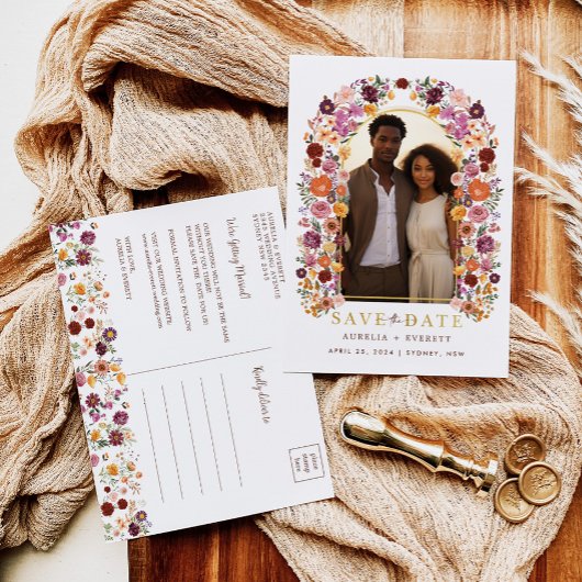 Kleurrijke Wildflower Garden Photo Save the Date Aankondigingskaart