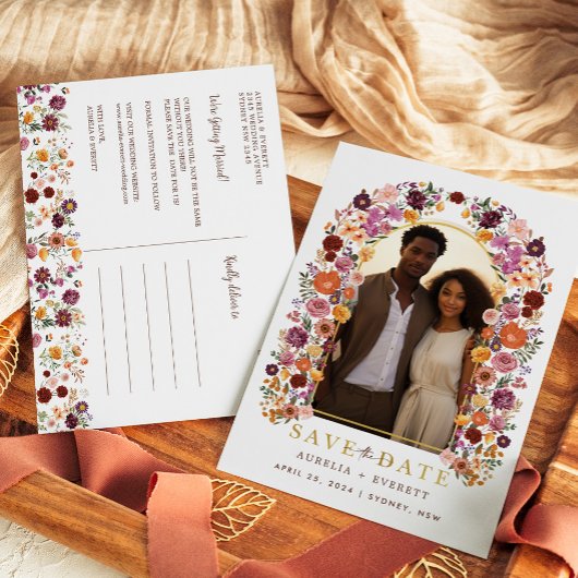 Kleurrijke Wildflower Garden Photo Save the Date Aankondigingskaart
