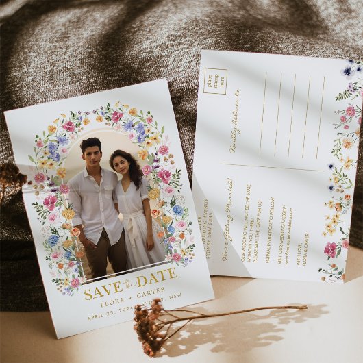 Kleurrijke Wildflower Garden Photo Save the Date Aankondigingskaart
