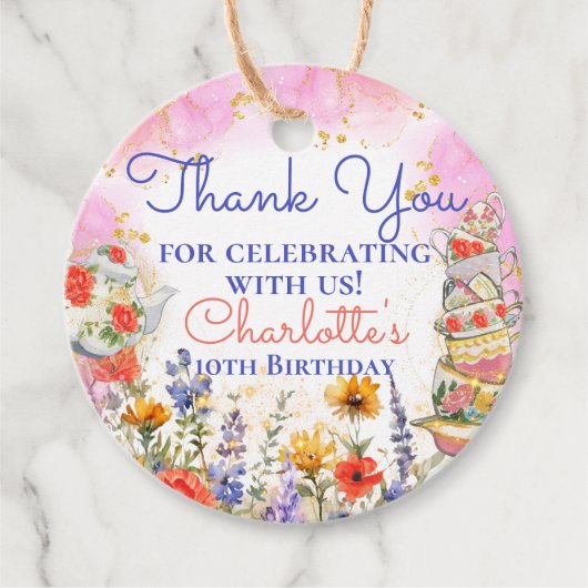 Kleurrijke Wildflower Garden Tea Party Dank u Bedankjes Labels (Voorkant)