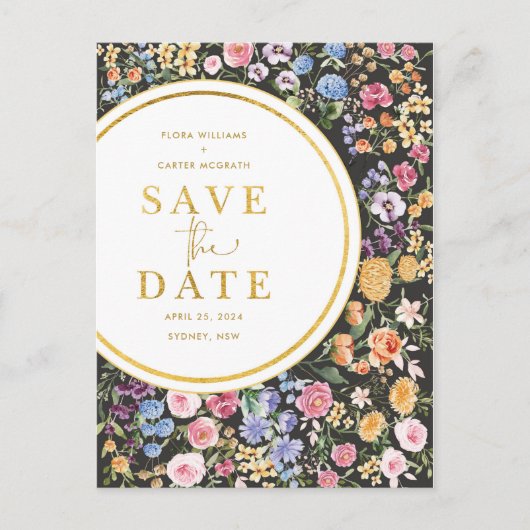 Kleurrijke Wildflower Garden Weddenschap Bewaar da Aankondigingskaart (Voorkant)
